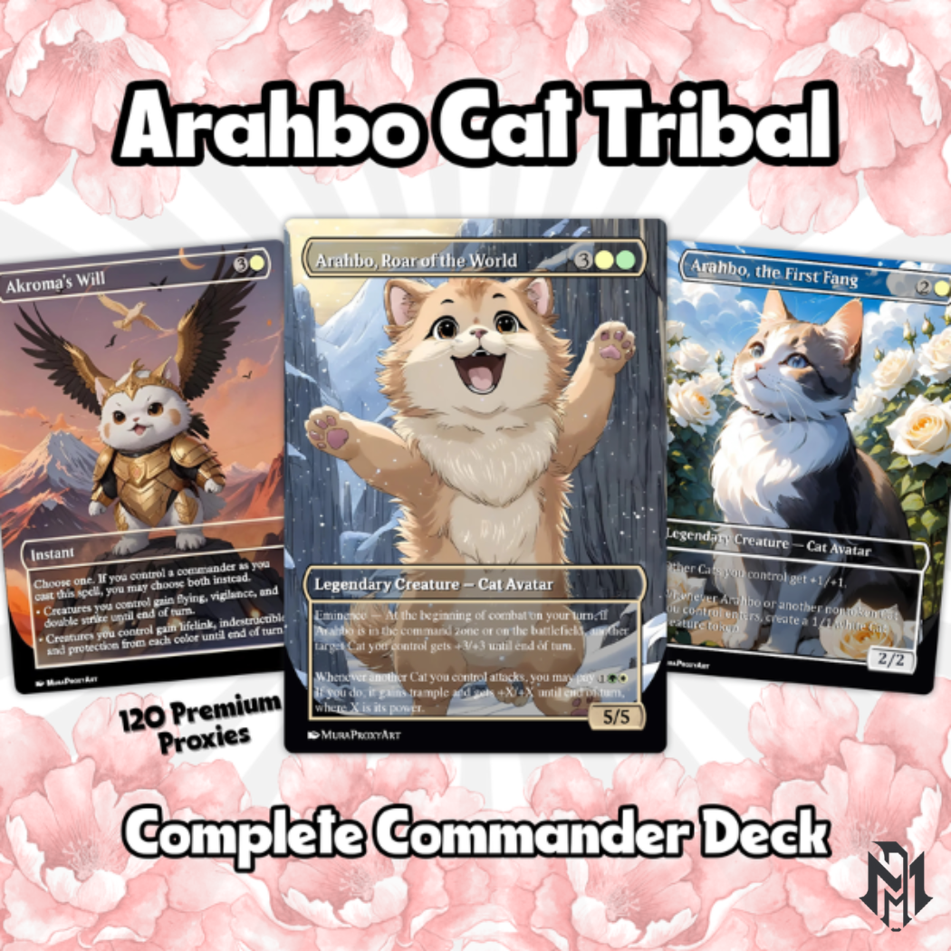 Arahbo Cat Tribal Proxy Commander Deck, 100 Cards + 14 Free Tokens | Cute Custom Full Art | MuraProxyArt