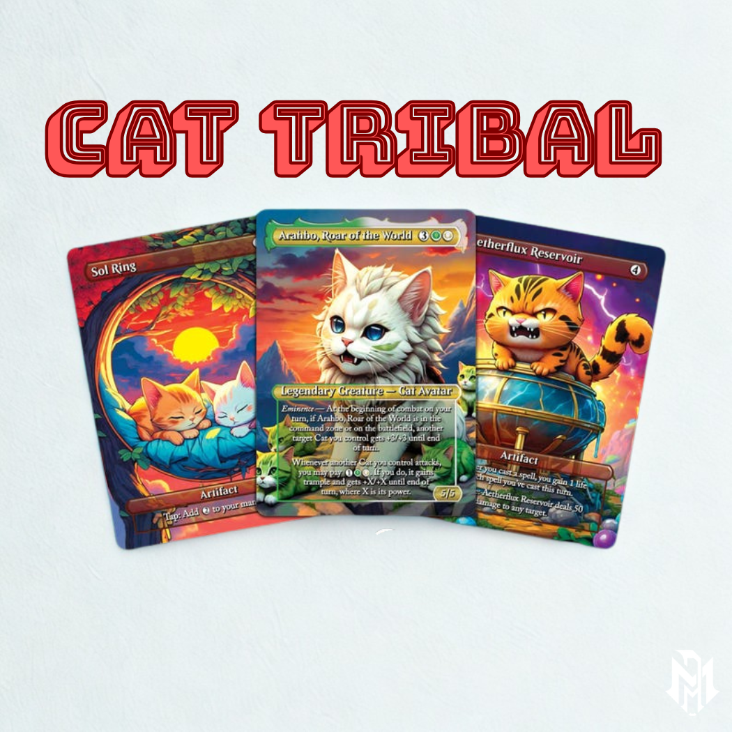 Cat Commander Tribal Deck, High Quality MTG Proxies for Commander EDH, Arahbo, Roar or the World Full 100 Card Deck with Custom Art + Bonus