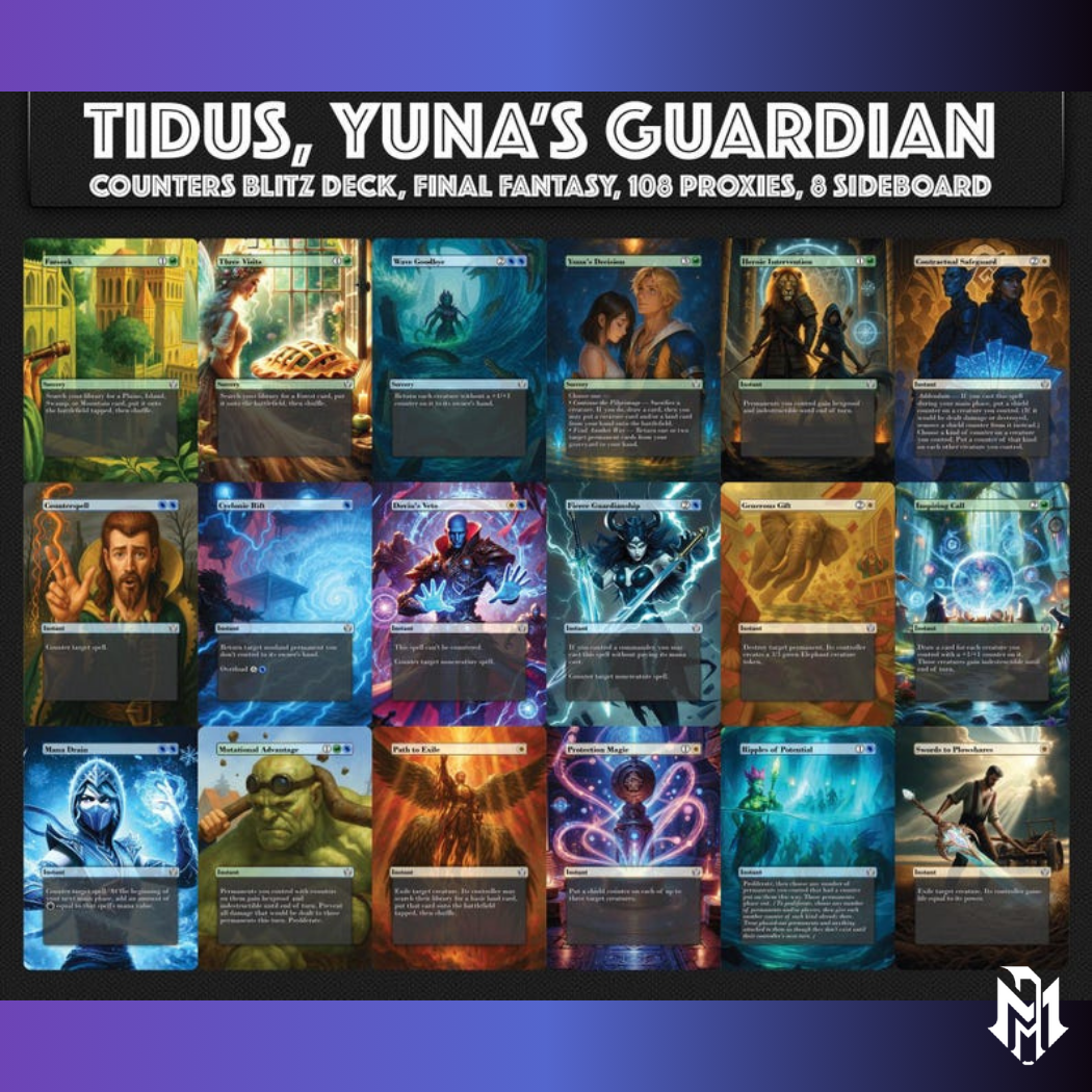 Tidus, Yuna's Guardian, Combo Blitz Counters Deck, Custom EDH Deck, Custom FF Deck, Counters Combo Deck, 108 Proxy cards