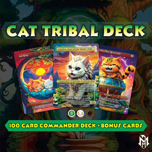 Cat Commander Tribal Deck, High Quality MTG Proxies for Commander EDH, Arahbo, Roar or the World Full 100 Card Deck with Custom Art + Bonus