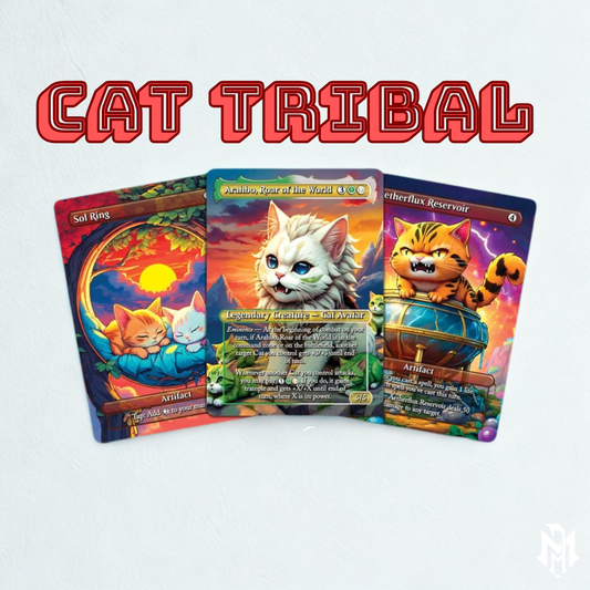 Cat Commander Tribal Deck, High Quality MTG Proxies for Commander EDH, Arahbo, Roar or the World Full 100 Card Deck with Custom Art + Bonus