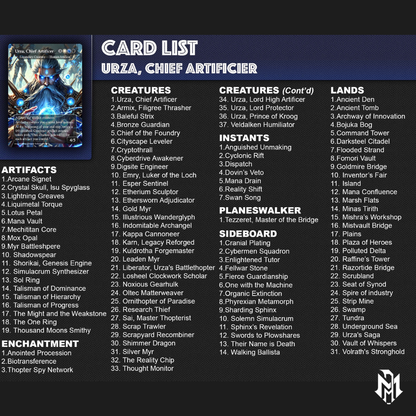 FLASH SALE** Urza, Chief Artificer Affinity Deck, 120 Cards, 14 Sideboard, 6 Tokens Includes All Main Urza's, Shorikai, Artifacts, Custom