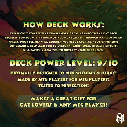 Cat Commander Tribal Deck, High Quality MTG Proxies for Commander EDH, Arahbo, Roar or the World Full 100 Card Deck with Custom Art + Bonus