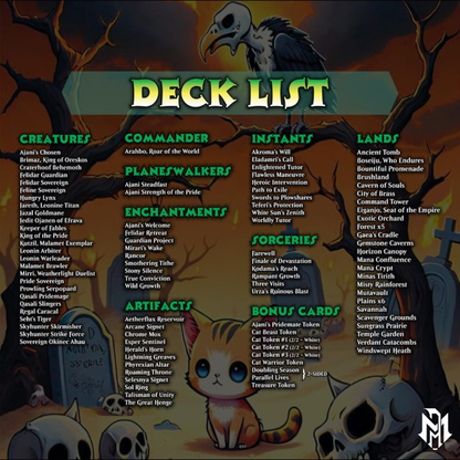 Cat Commander Tribal Deck, High Quality MTG Proxies for Commander EDH, Arahbo, Roar or the World Full 100 Card Deck with Custom Art + Bonus